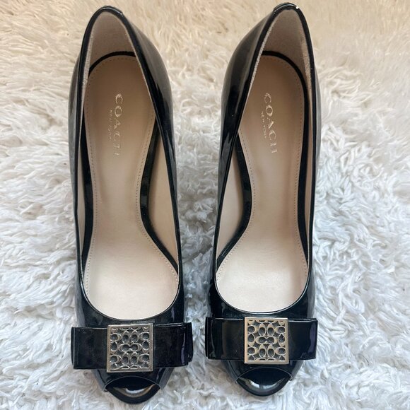 COACH Scarlett Peep Toe Pumps | Black | Size 7 - Picture 3 of 3